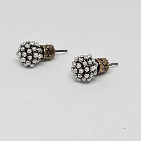 Chloe + Isabel Pave Ball Stud Earrings E201P Cream Pearl Antique Brass-Plated - Picture 2 of 5
